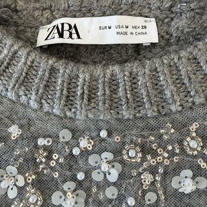 ZARA Sleeveless Sweater Sequin & Bead Floral Embellishment